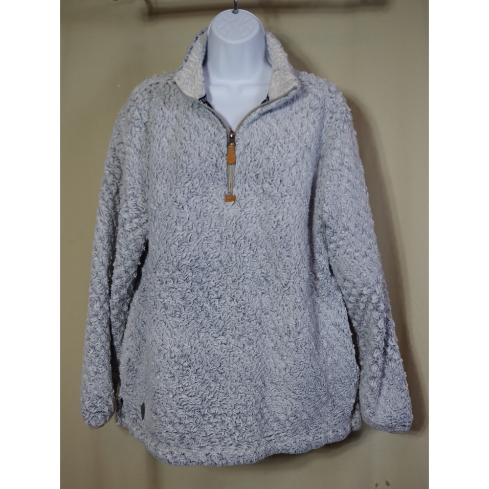 Simply Southern Women‎ Large Grey Sherpa Fleece Quarter Zip Pullover Sweater